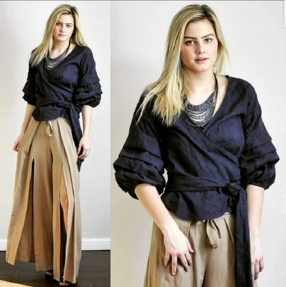 DELETING SOON Eyelet Open Front Wrap Blouse - Picture 3 of 4